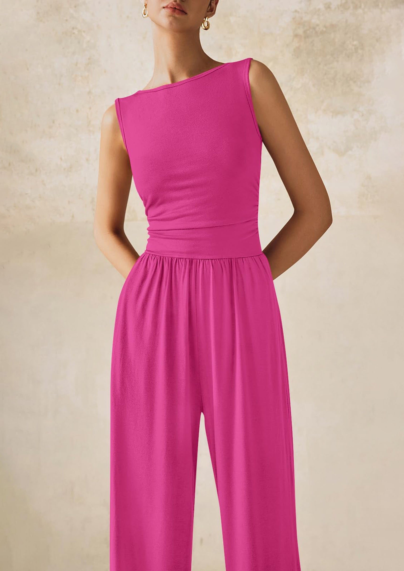 PRETTYGARDEN One Piece Jumpsuits for Women Dressy Casual Sleeveless Crewneck Wide Leg Rompers Jumpers Vacation Summer Outfits