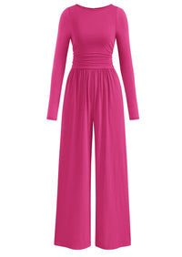 PRETTYGARDEN One Piece Jumpsuits for Women Dressy Casual Long Sleeve Crewneck Wide Leg Romper Overalls Spring Outfits 2026