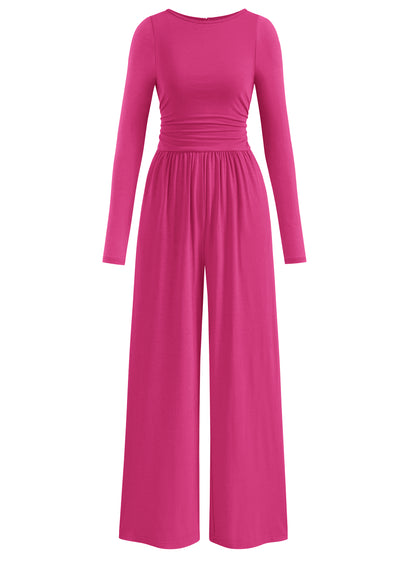 PRETTYGARDEN One Piece Jumpsuits for Women Dressy Casual Long Sleeve Crewneck Wide Leg Romper Overalls Spring Outfits 2026