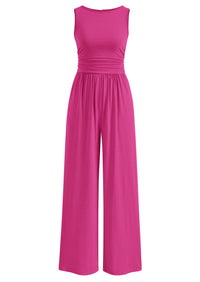 PRETTYGARDEN One Piece Jumpsuits for Women Dressy Casual Sleeveless Crewneck Wide Leg Rompers Jumpers Vacation Summer Outfits