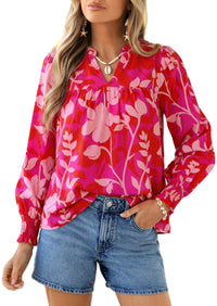 PRETTYGARDEN Women's Boho Floral Blouses Dressy Casual | Trendy Printed, Long Sleeve V Neck Tops, Bohemian Polka Dot Striped Shirt, Going Out Vacation Outfits, Fall Fashion Clothing