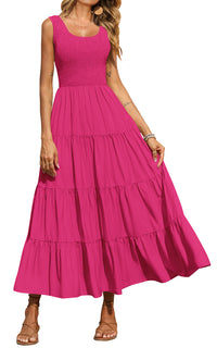 PRETTYGARDEN Women's 2026 Casual Loose Plain Maxi Sundress Smocked Tank Dress Sleeveless Summer Beach Tiered Long Dresses