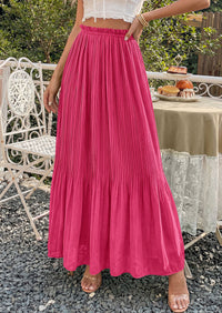 PRETTYGARDEN Pleated Long Skirts for Women Summer Vacation Outfits 2026 Spring Elastic Waisted Flowy Chiffon A-Line Midi Skirt PRETTYGARDEN