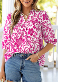 PRETTYGARDEN Women's Summer Floral Blouses Dressy Casual Half Sleeve V Neck Going Out Boho Tops Spring Fashion Clothing