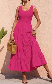 PRETTYGARDEN Women's 2026 Casual Loose Plain Maxi Sundress Smocked Tank Dress Sleeveless Summer Beach Tiered Long Dresses