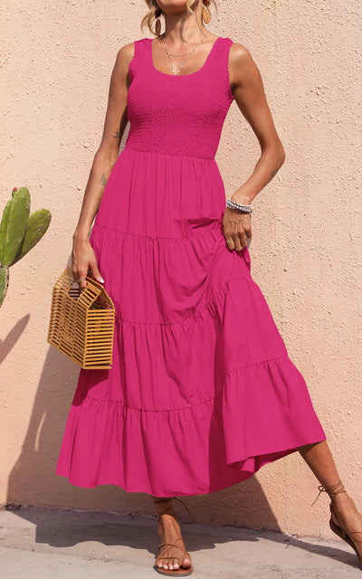 PRETTYGARDEN Women's 2026 Casual Loose Plain Maxi Sundress Smocked Tank Dress Sleeveless Summer Beach Tiered Long Dresses