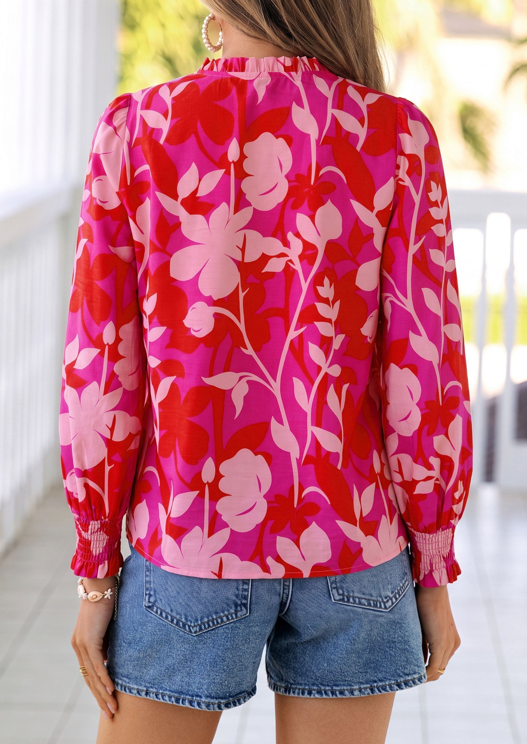 PRETTYGARDEN Women's Boho Floral Blouses Dressy Casual | Trendy Printed, Long Sleeve V Neck Tops, Bohemian Polka Dot Striped Shirt, Going Out Vacation Outfits, Fall Fashion Clothing