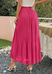 PRETTYGARDEN Pleated Long Skirts for Women Summer Vacation Outfits 2026 Spring Elastic Waisted Flowy Chiffon A-Line Midi Skirt PRETTYGARDEN