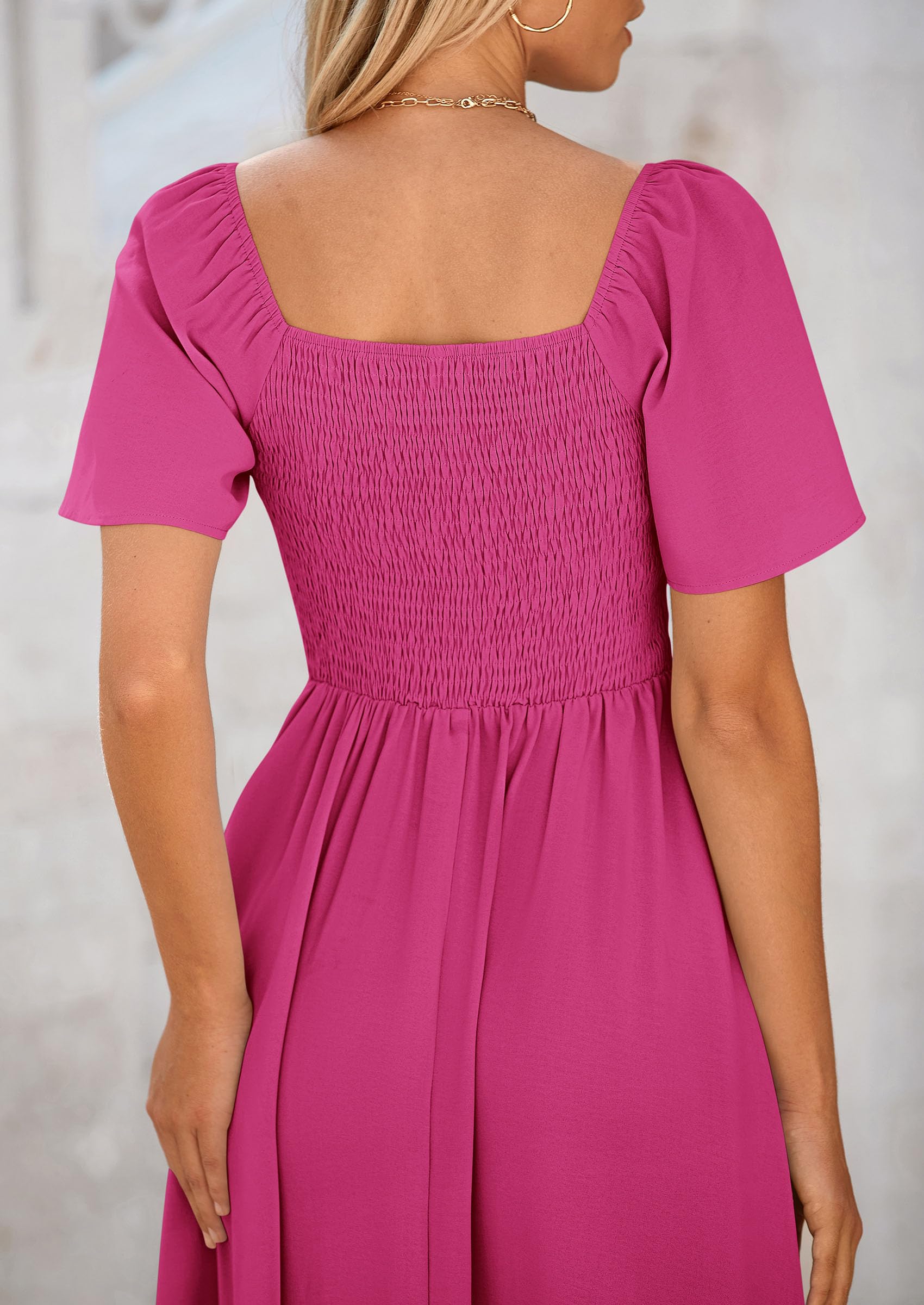 PRETTYGARDEN Summer Dress for Women Casual Short Sleeve Bow Tie V Neck Ruffle Midi Flowy Dresses