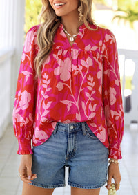 PRETTYGARDEN Women's Boho Floral Blouses Dressy Casual | Trendy Printed, Long Sleeve V Neck Tops, Bohemian Polka Dot Striped Shirt, Going Out Vacation Outfits, Fall Fashion Clothing