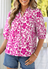 PRETTYGARDEN Women's Summer Floral Blouses Dressy Casual Half Sleeve V Neck Going Out Boho Tops Spring Fashion Clothing