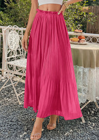 PRETTYGARDEN Pleated Long Skirts for Women Summer Vacation Outfits 2026 Spring Elastic Waisted Flowy Chiffon A-Line Midi Skirt PRETTYGARDEN