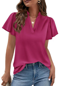 PRETTYGARDEN Women's Summer Blouses Dressy Casual Ruffle Cap Sleeve V Neck Business Work Trendy Cute Tops Spring Outfits PRETTYGARDEN