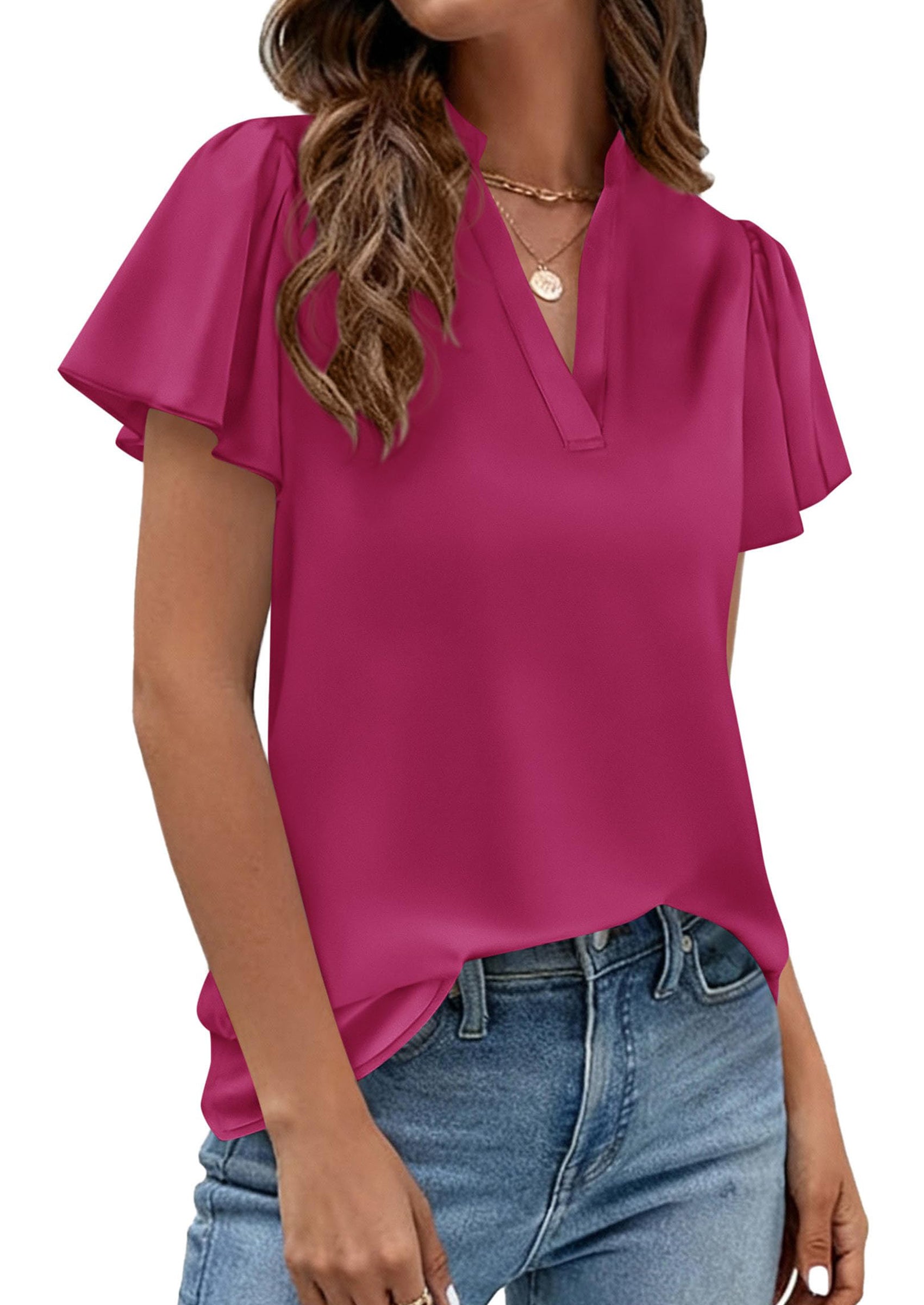 PRETTYGARDEN Women's Summer Blouses Dressy Casual Ruffle Cap Sleeve V Neck Business Work Trendy Cute Tops Spring Outfits PRETTYGARDEN