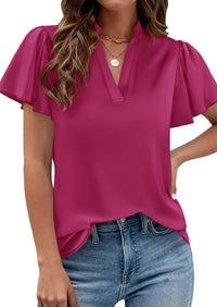 PRETTYGARDEN Women's Summer Blouses Dressy Casual Ruffle Cap Sleeve V Neck Business Work Trendy Cute Tops Spring Outfits PRETTYGARDEN