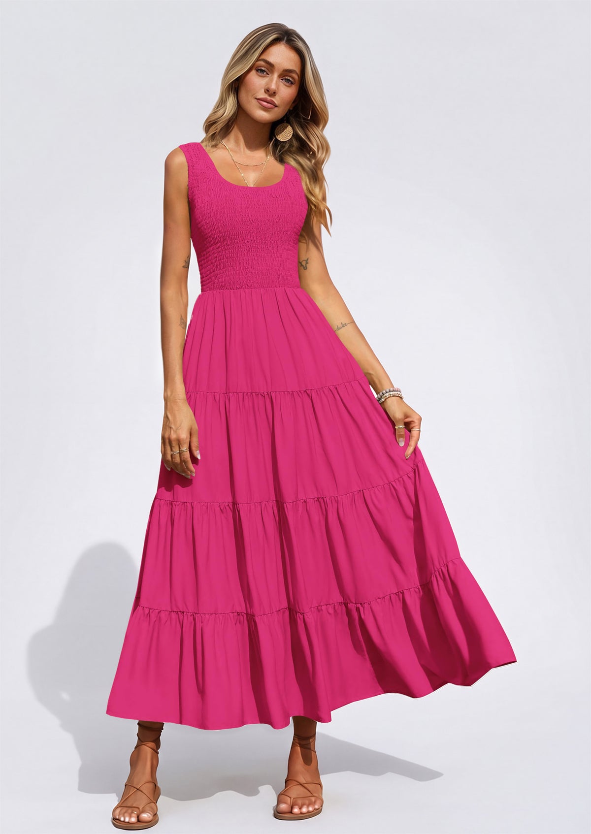 PRETTYGARDEN Women's 2026 Casual Loose Plain Maxi Sundress Smocked Tank Dress Sleeveless Summer Beach Tiered Long Dresses