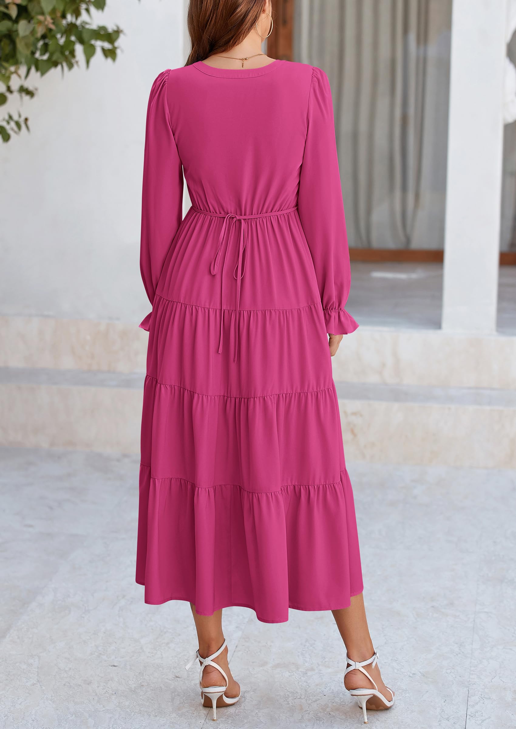 PRETTYGARDEN Women Fall Long Sleeve Smocked Maxi Dress Casual Square Neck Swiss Dot Tiered Ruffle Flowy Spring Pocket Dresses