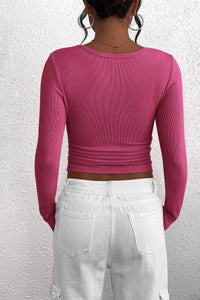 PRETTYGARDEN Women's Spring Fall Long Sleeve Henley T Shirts Button Ribbed Knit Slim Fit Casual Basic Tops Blouse