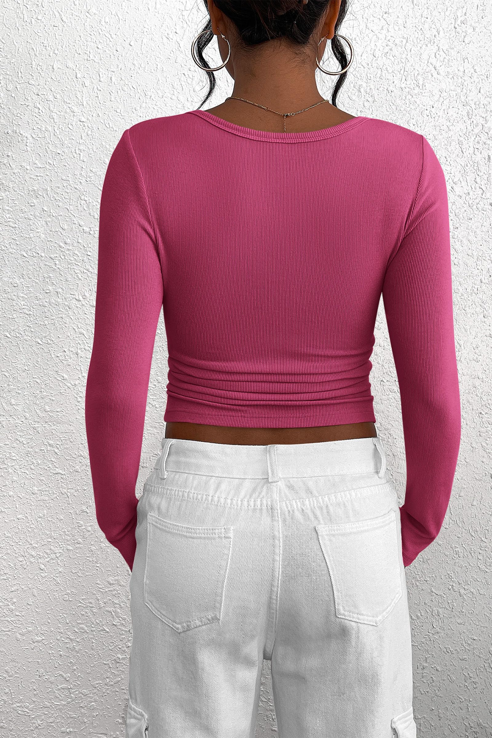 PRETTYGARDEN Women's Spring Fall Long Sleeve Henley T Shirts Button Ribbed Knit Slim Fit Casual Basic Tops Blouse