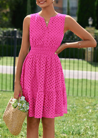 PRETTYGARDEN Women's Summer Dresses Sleeveless V Neck Eyelet Hollow Out Swing A Line Beach Vacation Sun Dress PRETTYGARDEN