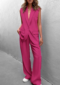 PRETTYGARDEN Women's 2 Piece Outfits Sleeveless Suit Vest and Wide Leg Pants Business Casual Blazer Sets