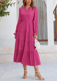 PRETTYGARDEN Women Fall Long Sleeve Smocked Maxi Dress Casual Square Neck Swiss Dot Tiered Ruffle Flowy Spring Pocket Dresses