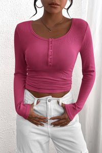 PRETTYGARDEN Women's Spring Fall Long Sleeve Henley T Shirts Button Ribbed Knit Slim Fit Casual Basic Tops Blouse