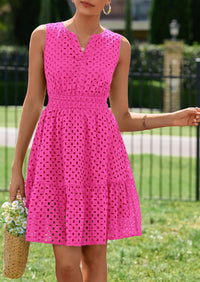 PRETTYGARDEN Women's Summer Dresses Sleeveless V Neck Eyelet Hollow Out Swing A Line Beach Vacation Sun Dress PRETTYGARDEN