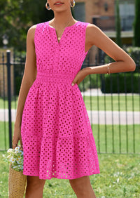 PRETTYGARDEN Women's Summer Dresses Sleeveless V Neck Eyelet Hollow Out Swing A Line Beach Vacation Sun Dress PRETTYGARDEN