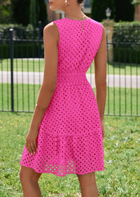 PRETTYGARDEN Women's Summer Dresses Sleeveless V Neck Eyelet Hollow Out Swing A Line Beach Vacation Sun Dress PRETTYGARDEN