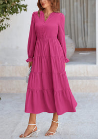 PRETTYGARDEN Women Fall Long Sleeve Smocked Maxi Dress Casual Square Neck Swiss Dot Tiered Ruffle Flowy Spring Pocket Dresses