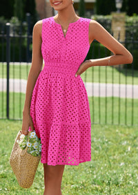 PRETTYGARDEN Women's Summer Dresses Sleeveless V Neck Eyelet Hollow Out Swing A Line Beach Vacation Sun Dress PRETTYGARDEN