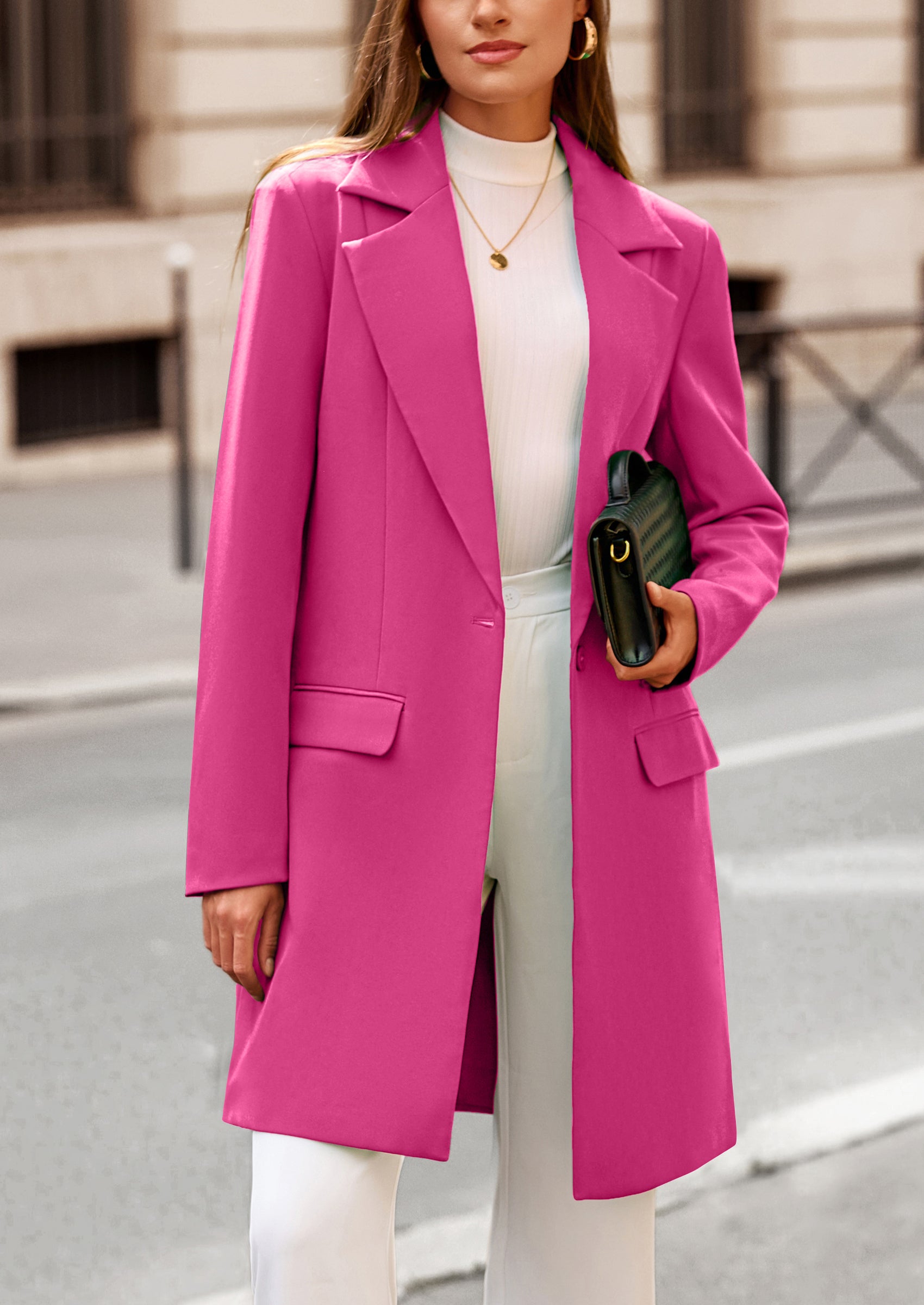 PRETTYGARDEN Women's Spring Fall Long Blazer Jackets Long Sleeve Lapel Pockets Loose Fit Work Casual Blazers Outerwear