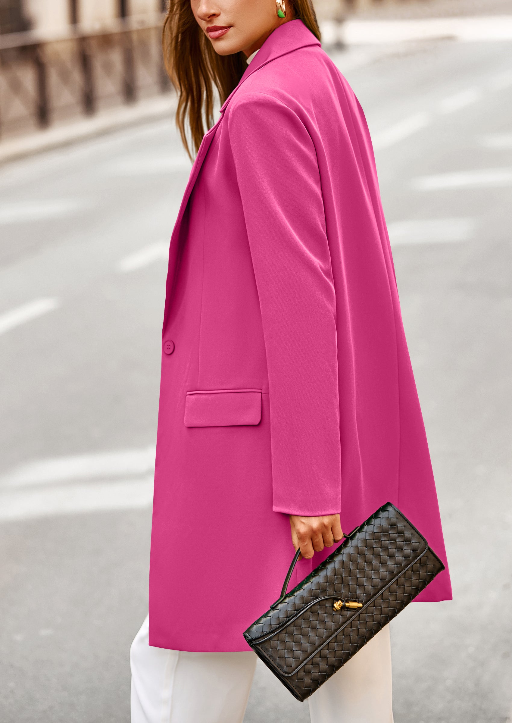 PRETTYGARDEN Women's Spring Fall Long Blazer Jackets Long Sleeve Lapel Pockets Loose Fit Work Casual Blazers Outerwear