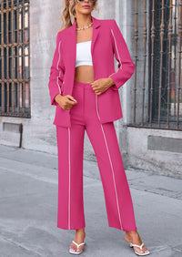 PRETTYGARDEN 2 Piece Blazer Outfits Business Casual Oversized Jacket Wide Leg Work Pants Dressy Suit Set