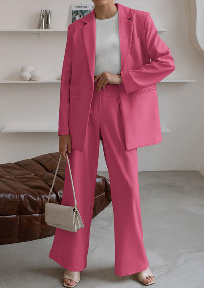 PRETTYGARDEN Women's Fall Two Piece Outfits Dressy Blazer Jacket and Wide Leg Pants Pockets Business Casual Office Suit Sets