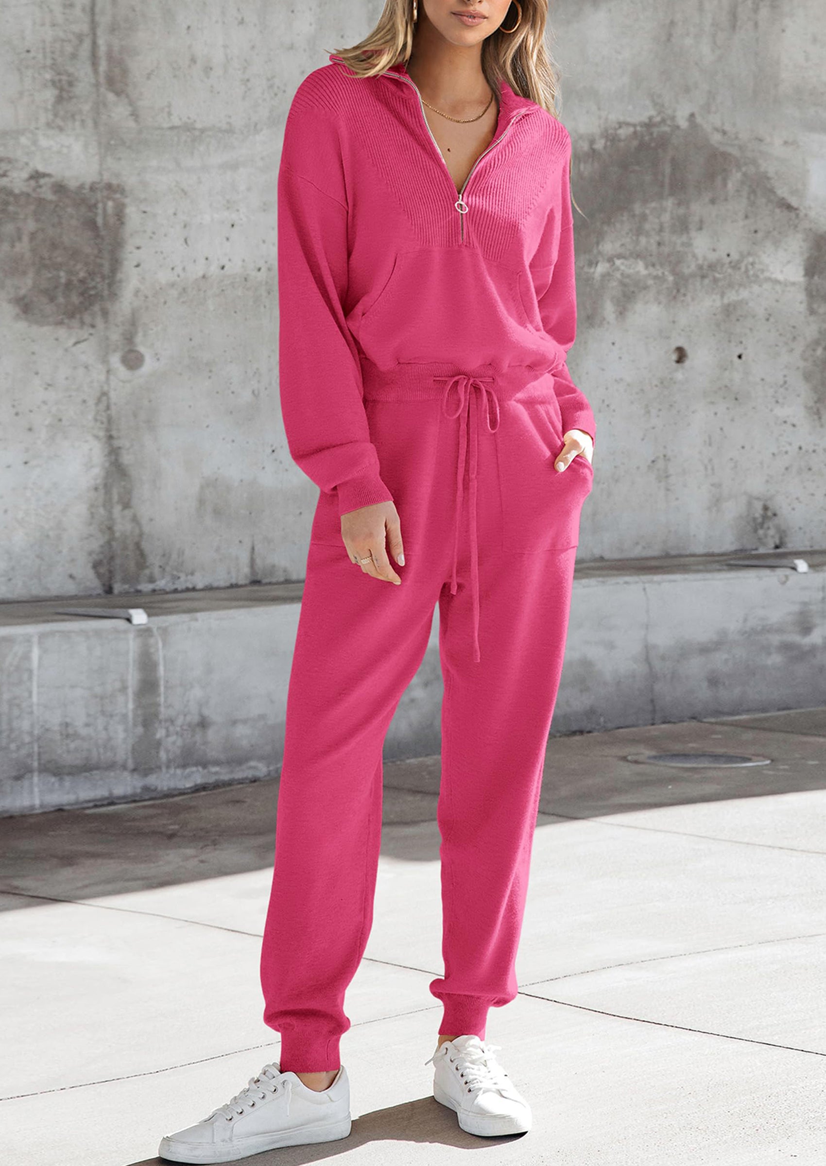 PRETTYGARDEN Women's 2 Piece Sweater Set Pullover Zip Up Sweatshirt Jogger Sweatpants Tracksuit Casual Outfit