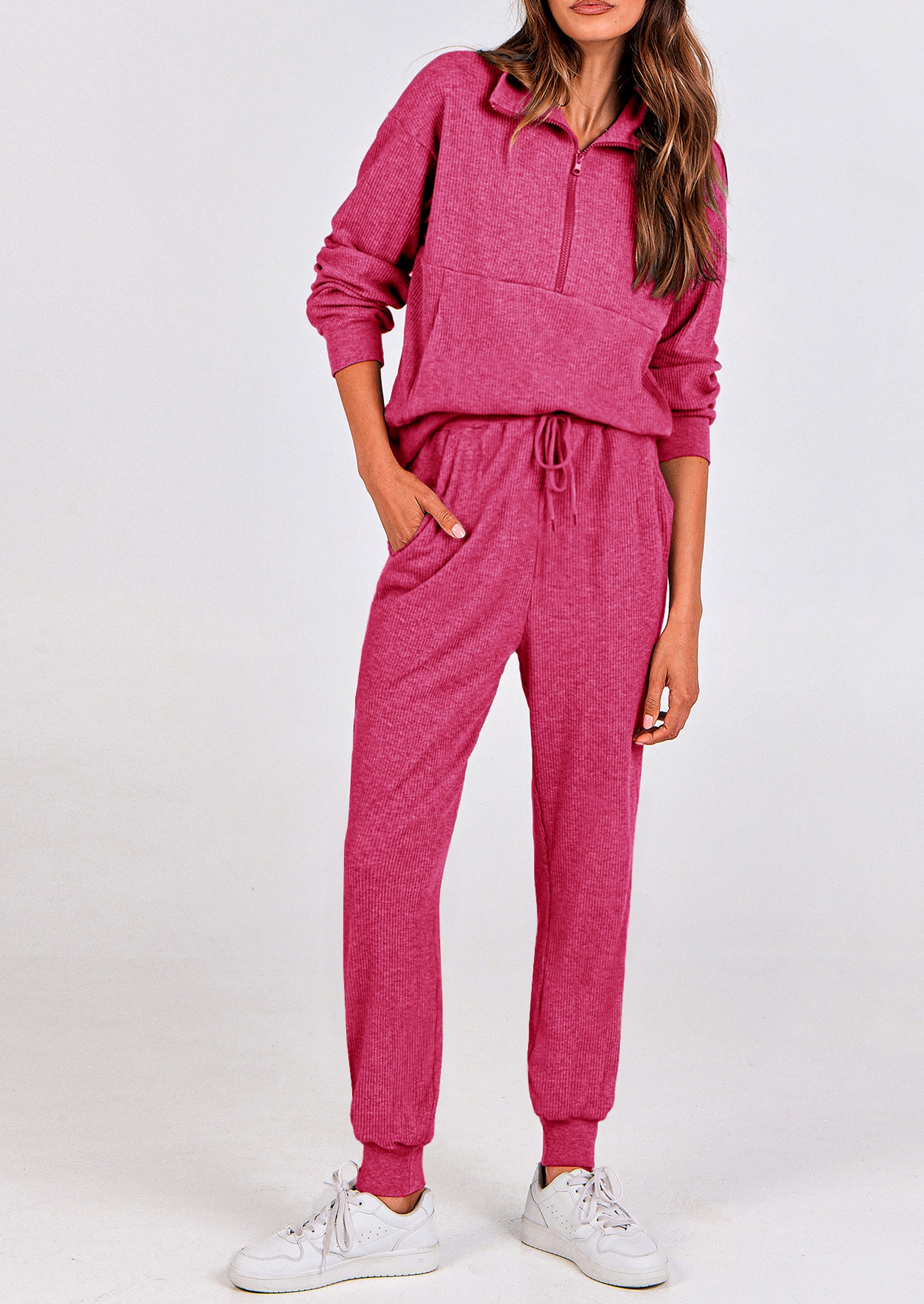 PRETTYGARDEN Women's Fall 2 Piece Lounge Sets Zip Up Sweatshirt Jogger Pants Sweat Track Suits Travel Outfit Winter Clothing