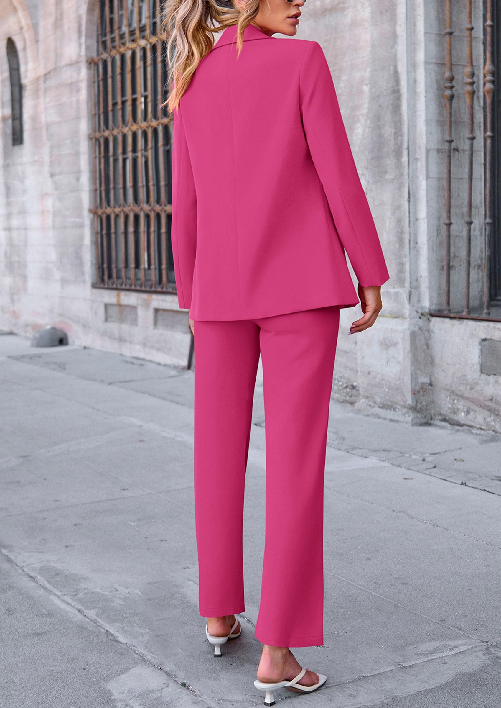 PRETTYGARDEN 2 Piece Blazer Outfits Business Casual Oversized Jacket Wide Leg Work Pants Dressy Suit Set