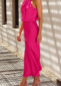 PRETTYGARDEN Women's Summer Satin Dress Elegant Sleeveless Mock Neck Cocktail Party Maxi Dresses