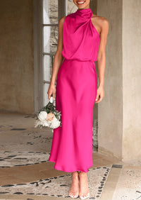 PRETTYGARDEN Women's Summer Satin Dress Elegant Sleeveless Mock Neck Cocktail Party Maxi Dresses