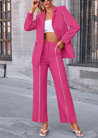 PRETTYGARDEN 2 Piece Blazer Outfits Business Casual Oversized Jacket Wide Leg Work Pants Dressy Suit Set