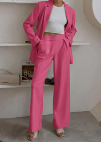 PRETTYGARDEN Women's Fall Two Piece Outfits Dressy Blazer Jacket and Wide Leg Pants Pockets Business Casual Office Suit Sets