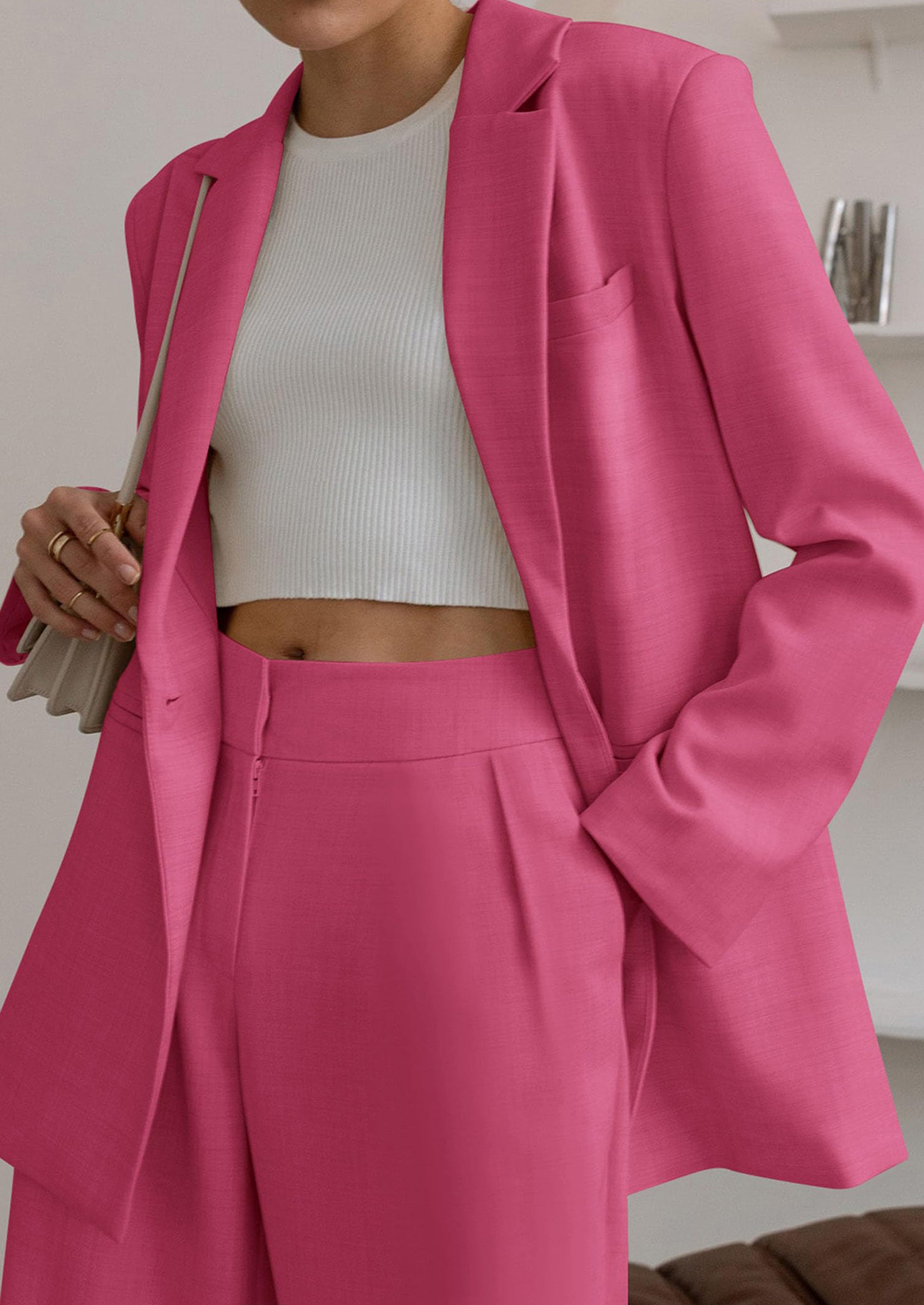 PRETTYGARDEN Women's Fall Two Piece Outfits Dressy Blazer Jacket and Wide Leg Pants Pockets Business Casual Office Suit Sets