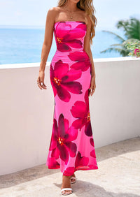 PRETTYGARDEN Womens Spring Dresses Sexy Strapless Tube Bodycon Mesh Ruched Floral Maxi Dress Wedding Club Outfits PRETTYGARDEN