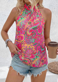 PRETTYGARDEN Halter Tops for Women Summer High Neck Boho Tank Top Sleeveless Beach Vacation Clothes Casual Blouse Shirts PRETTYGARDEN