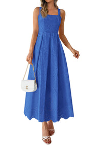 PRETTYGARDEN Womens Sleeveless Maxi Summer Dresses Hollow Out Eyelet Square Neck Ruffle Flowy Beach Vacation Sundress PRETTYGARDEN