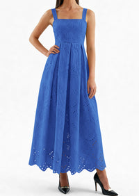 PRETTYGARDEN Womens Sleeveless Maxi Summer Dresses Hollow Out Eyelet Square Neck Ruffle Flowy Beach Vacation Sundress PRETTYGARDEN