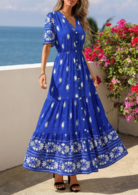 PRETTYGARDEN Womens Summer Boho Maxi Dress Trendy Short Sleeve V Neck Flowy Beach Floral Dresses with Pockets PRETTYGARDEN