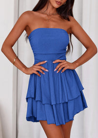 PRETTYGARDEN Women's Summer Strapless Tube Mini Dress Off Shoulder Smocked Ruffle A Line Flowy Short Party Club Dresses